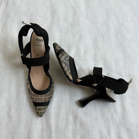 Colibrì Black leather and mesh, high-heeled slingbacks - Picture 2 of 8